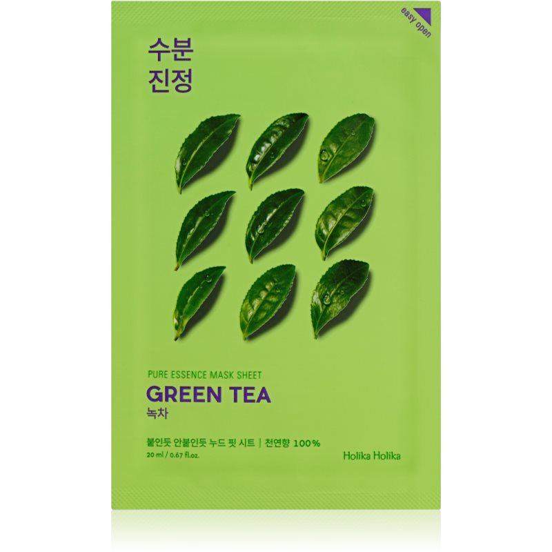 Holika Holika Pure Essence Green Tea mascarilla de tela nutritiva para pieles sensibles y con rojeces 20 ml