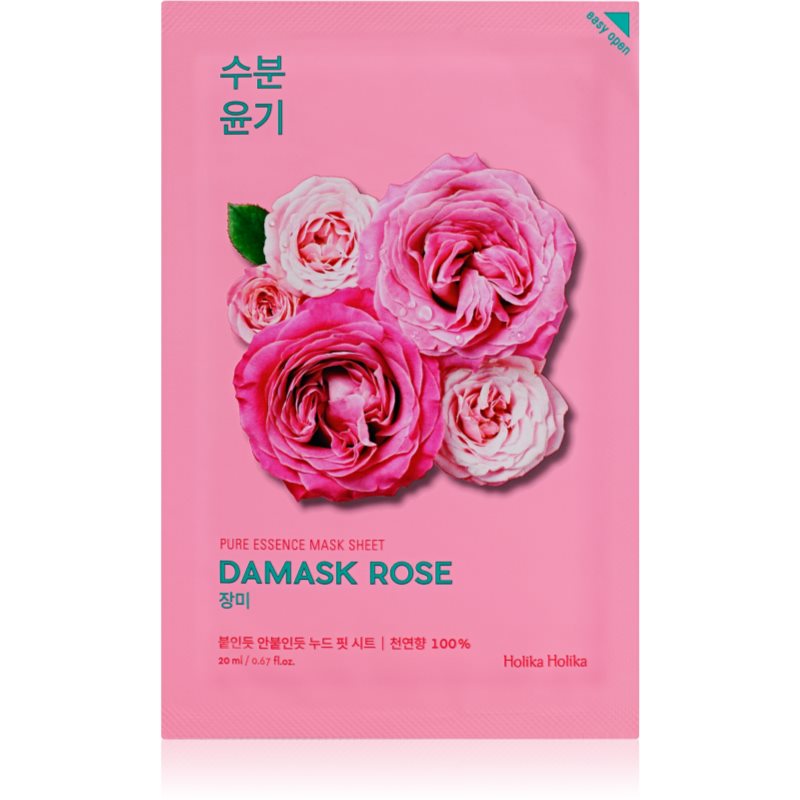 Holika Holika Pure Essence Damask Rose mascarilla hoja con efecto hidratante y revitalizante 20 ml
