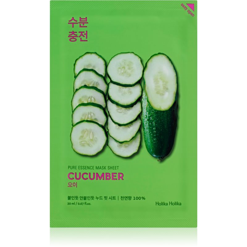 Holika Holika Pure Essence Cucumber mascarilla hoja con efecto calmante para pieles sensibles con tendencia a las rojeces 20 ml