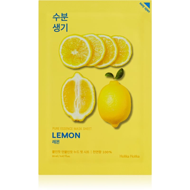 Holika Holika Pure Essence Lemon máscara em folha com efeito refrescante e calmante com vitamina C 20 ml