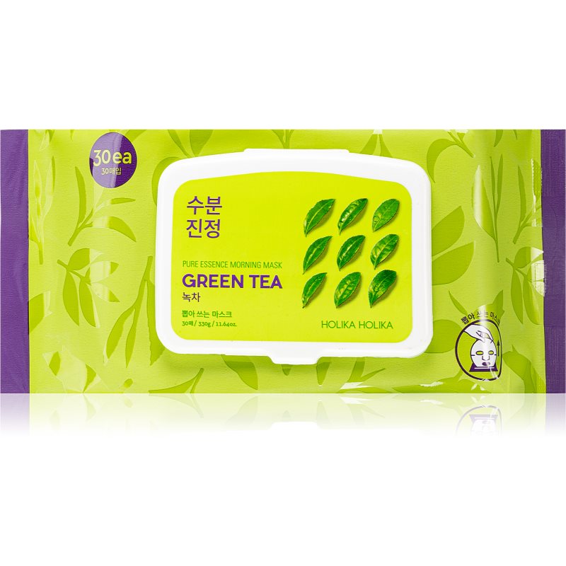 Holika Holika Pure Essence Green Tea освежаваща сутрешна маска с екстракт от зелен чай 30 бр.