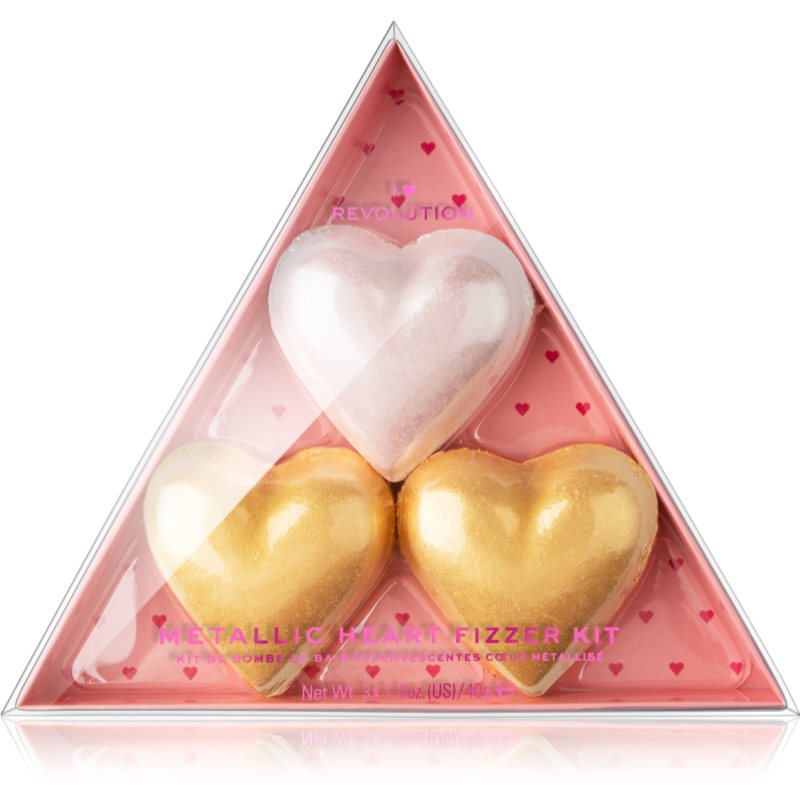 I Heart Revolution Fizzer Kit Mettalic Heart цветни разтворими таблети за вана 120 гр.