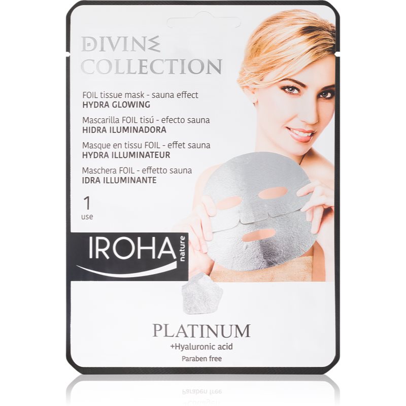 Iroha Divine Collection Platinum & Hyaluronic Acid feuchtigkeitsspendende und aufhellende Maske 25 ml