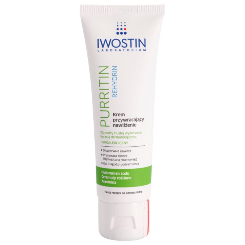 Iwostin Purritin Rehydrin Feuchtigkeitscreme für durch die Akne Behandlung trockene und irritierte Haut 40 ml
