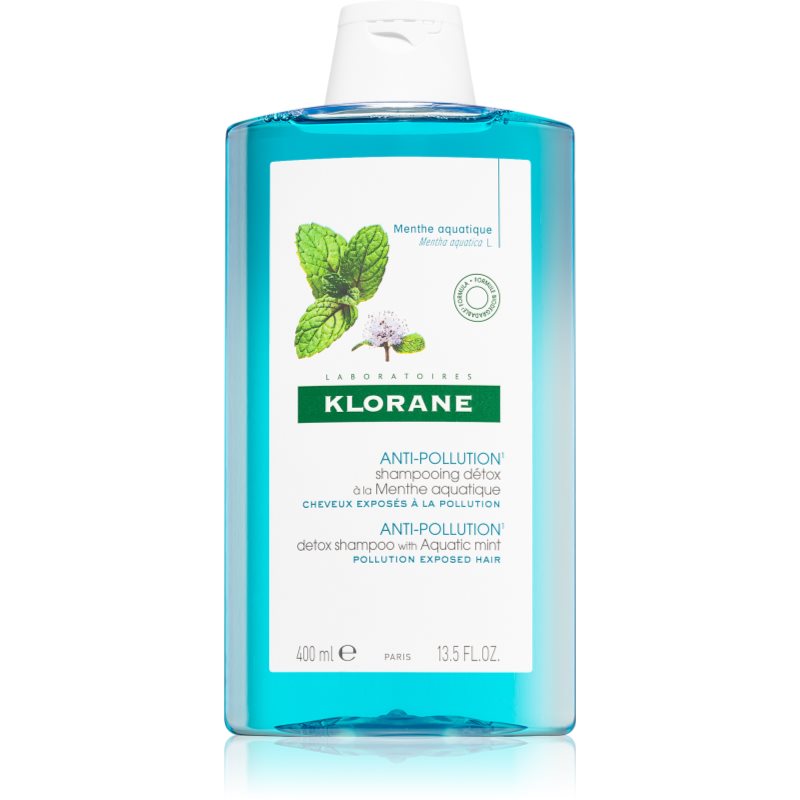 Klorane Aquatic Mint почистващ детоксикиращ шампоан за коса, изложена на замърсен въздух 400 мл.