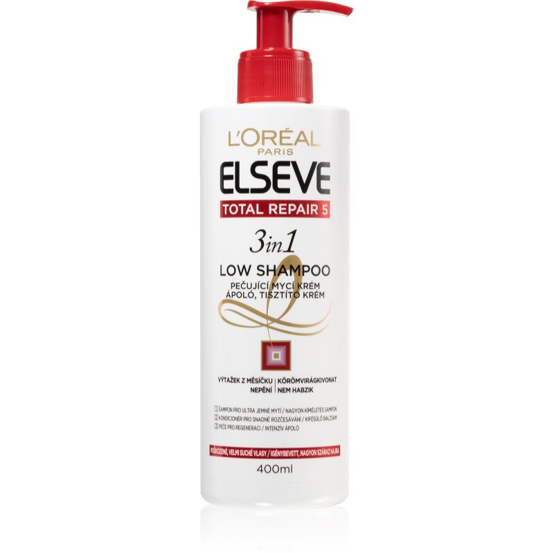 L’Oréal Paris Elseve Total Repair 5 Low Shampoo pečující mycí krém pro suché a poškozené vlasy 400 ml