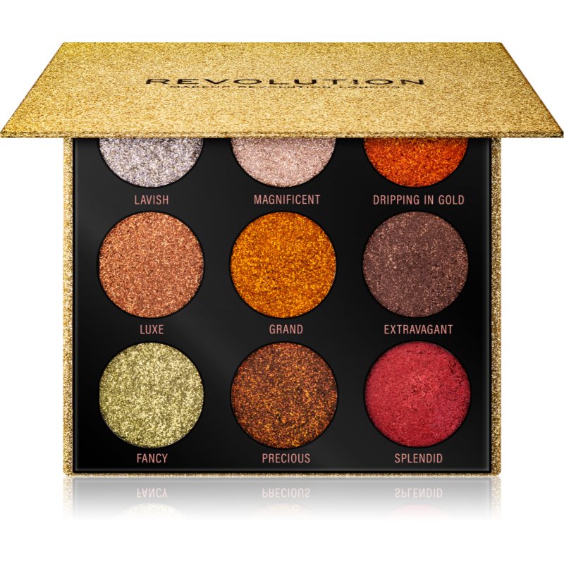 Makeup Revolution Pressed Glitter Palette палитра с пресовани брокати цвят Midas Touch 10,8 гр.