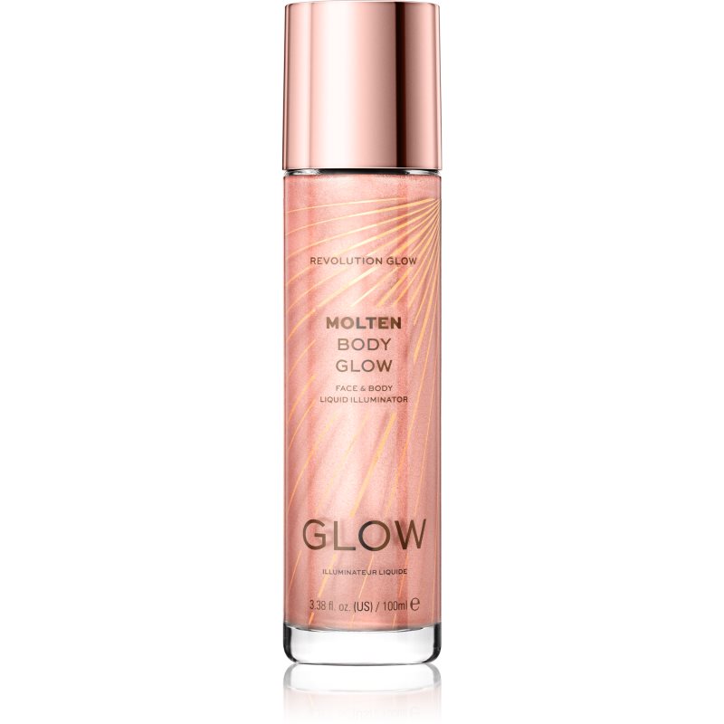 Makeup Revolution Glow Molten tekutý rozjasňovač na obličej a tělo odstín Rose Gold 100 ml