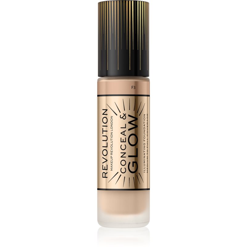 Makeup Revolution Conceal & Glow rozjasňující make-up pro přirozený vzhled odstín F3 23 ml