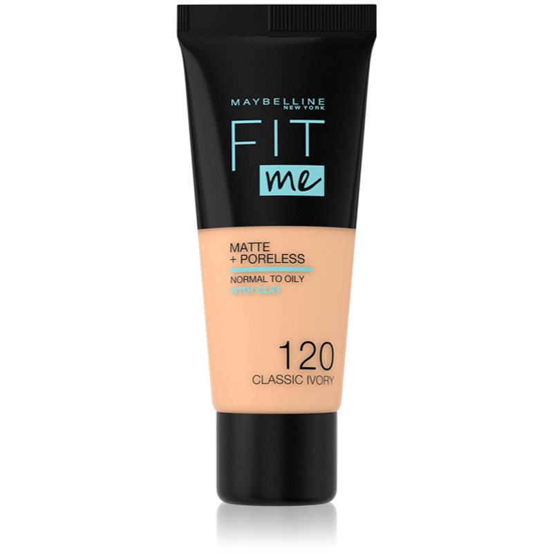 Maybelline Fit Me! Matte+Poreless матиращ фон дьо тен за нормална към мазна кожа цвят 120 Classic Ivory 30 мл.