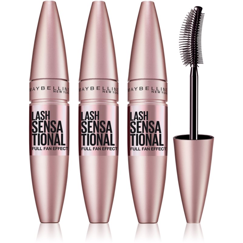 Maybelline Lash Sensational prodlužující řasenka pro plné řasy 3 ks odstín Black 9,5 ml