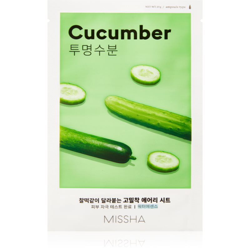 Missha Airy Fit Cucumber платнена маска с хидратиращ и ревитализиращ ефект за суха кожа 19 гр.