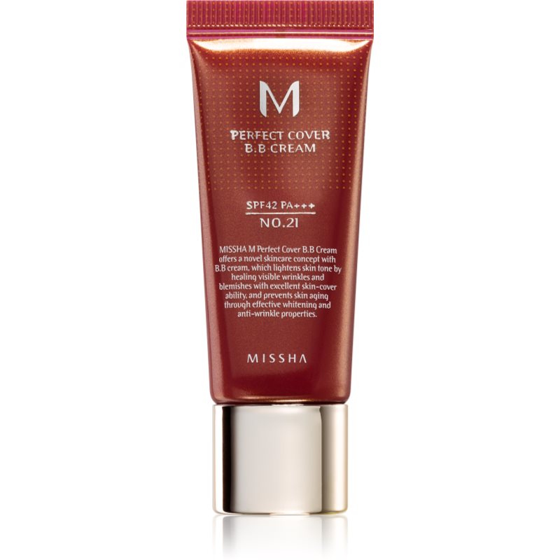 Missha M Perfect Cover ВВ крем с висока UV защита малка опаковка цвят No. 21 Light Beige SPF 42/PA+++ 20 мл.