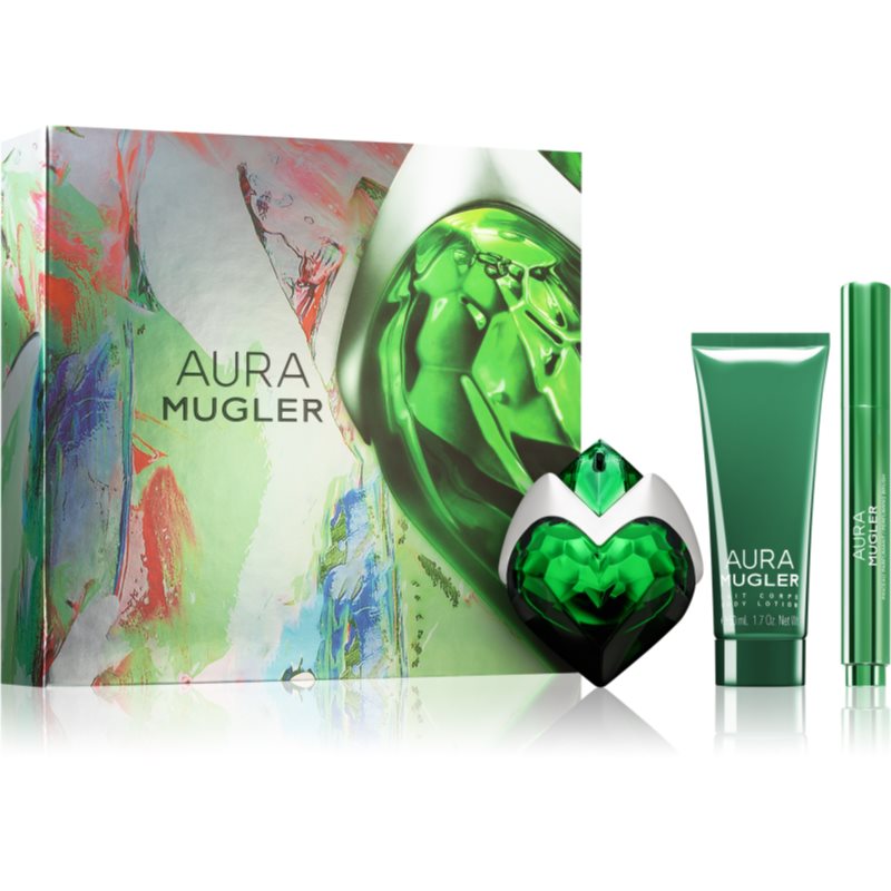 Mugler aura парфюмерная. Набор Мюглер Аура. Mugler духи женские Aura набор. Thierry Mugler Aura. Мюллер Аура Парфюм.