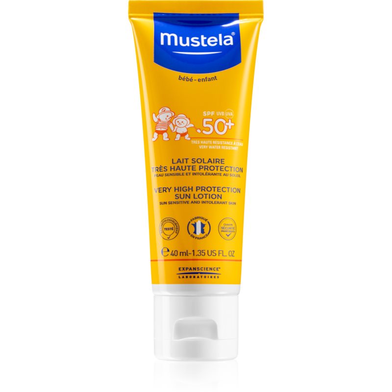 Mustela Bébé слънцезащитен водоустойчив лосион за деца SPF 50+ 40 мл.