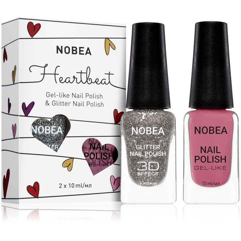 NOBEA Heartbeat комплект цветен и бляскав лак за нокти цвят Dusty Roses 2 x 10 мл.