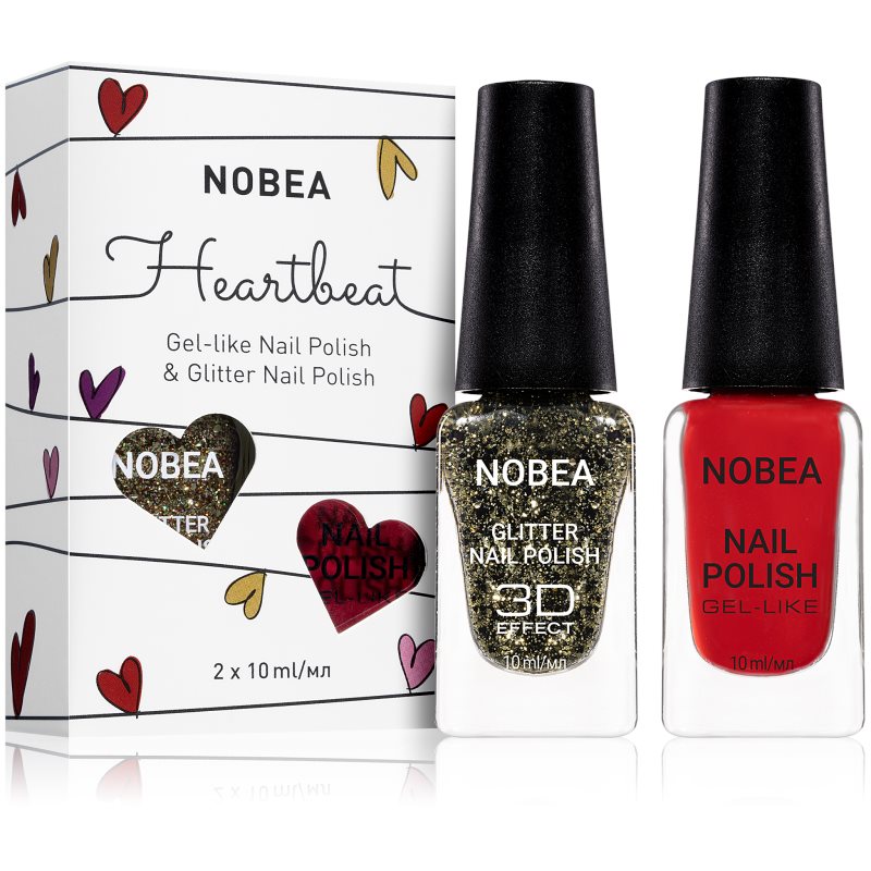 NOBEA Heartbeat комплект цветен и бляскав лак за нокти  Festive Red цвят