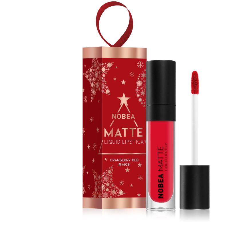 NOBEA Festive mattító folyékony rúzs I. árnyalat Cranberry Red 7 ml