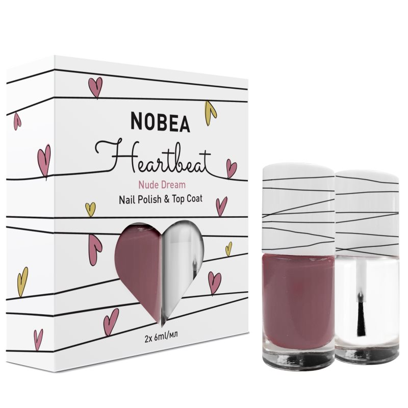 NOBEA Heartbeat комплект лак за нотки и top coat цвят Nude Dream 2 x 6 мл.