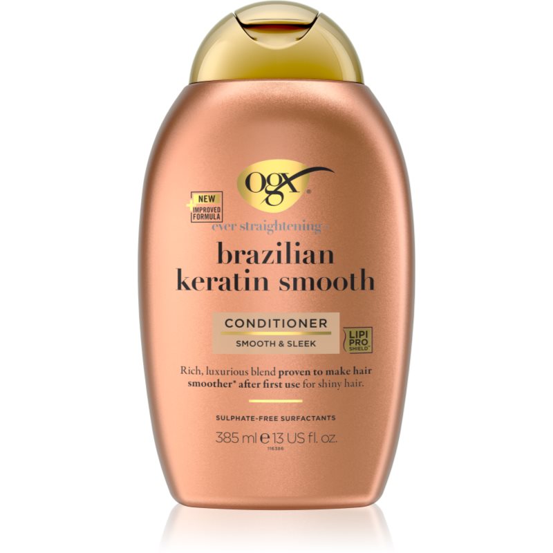 OGX Brazilian Keratin Smooth изглаждащ балсам за блясък и мекота на косата 385 мл.