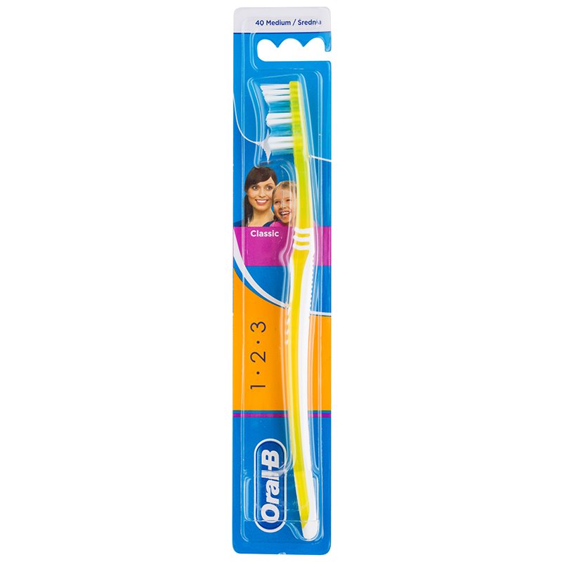 Oral B 1-2-3 Classic Care четка за зъби медиум Yellow