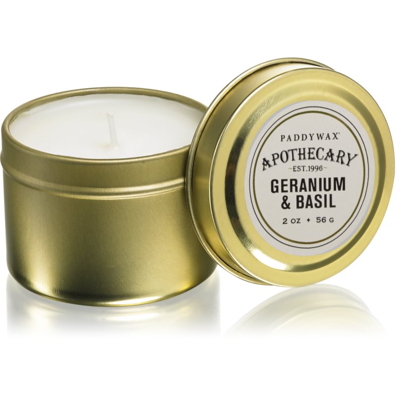 Paddywax Apothecary Geranium & Basil vonná svíčka v plechovce 56 g