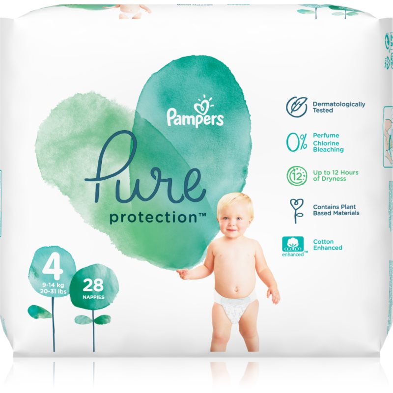 Pampers Pure Protection Size 4 бебешки пелени (9-14 kg) 28 бр.