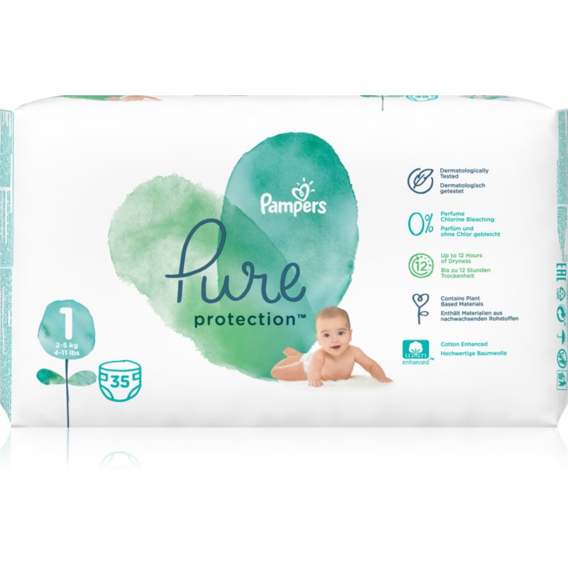 Pampers Pure Protection Size 1 бебешки пелени (2-5 kg) 35 бр.