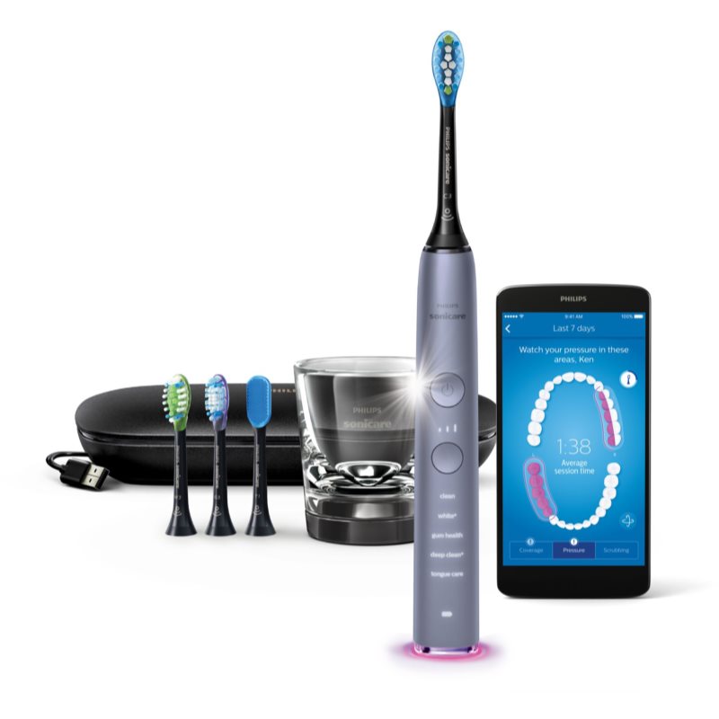 Philips Sonicare DiamondClean Smart HX9924/47 sonický elektrický zubní kartáček s nabíjecí sklenicí Silver HX9924/47