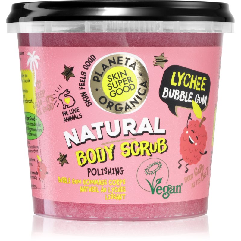 Planeta Organica Lychee Bubble Gum tělový peeling pro jemnou a hladkou pokožku 360 ml
