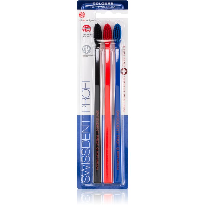 Swissdent Profi Colours zubní kartáčky 3 ks soft - medium black, red, blue 3 ks