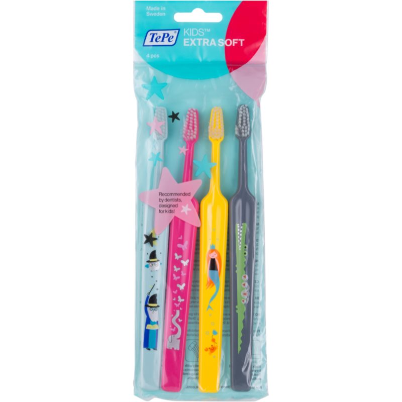 

TePe Kids дитячі зубні щітки extra soft 4шт кольорові варіації