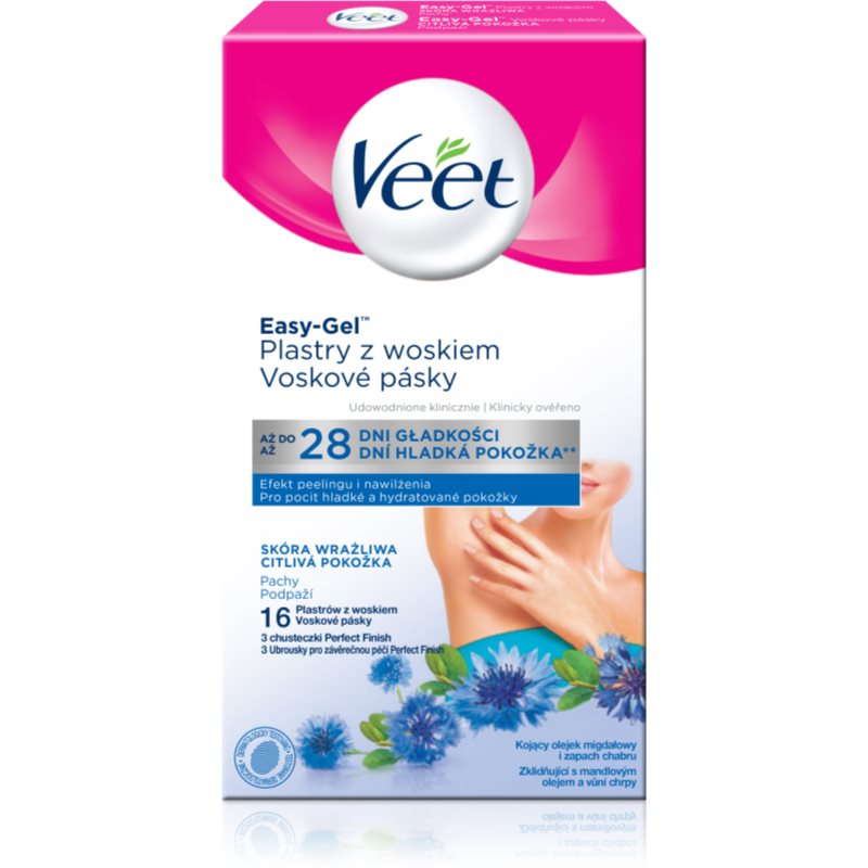 Veet Easy-Gel depilační voskové pásky na podpaží pro citlivou pokožku 16 ks