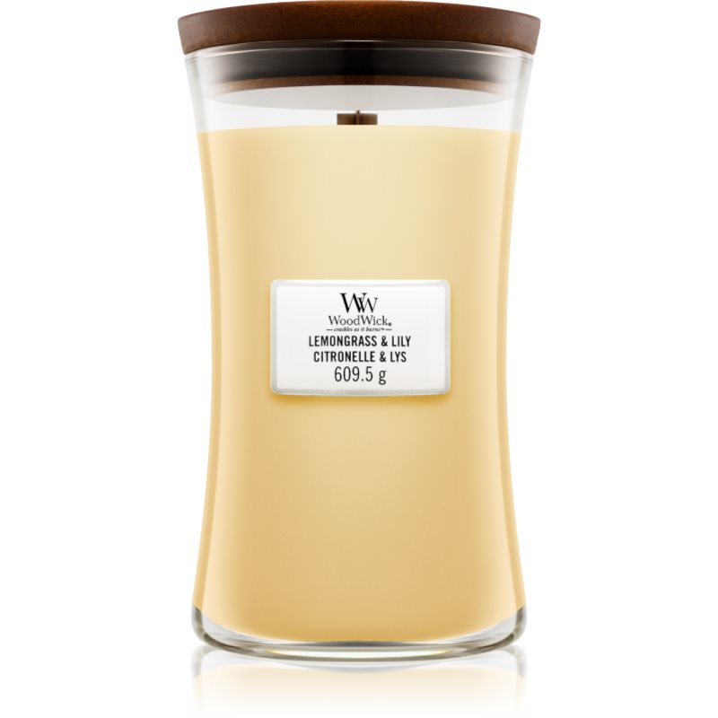 Woodwick Lemongrass & Lily vonná svíčka 609,5 g s dřevěným knotem