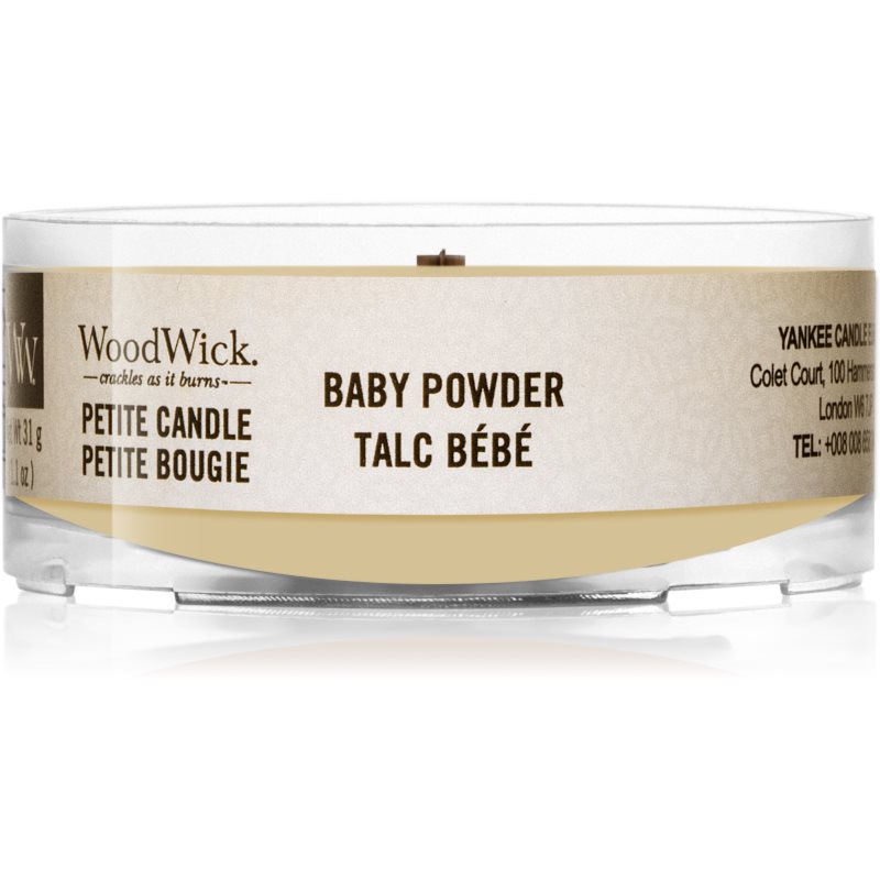 

Woodwick Baby Powder вотивна свічка з дерев'яним гнітом