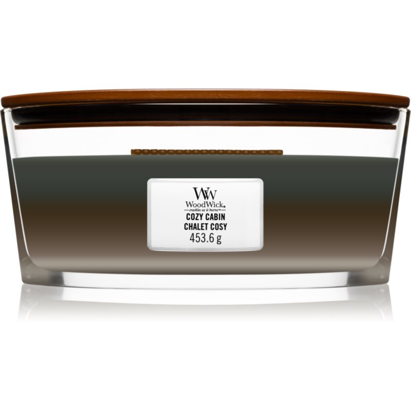 Woodwick Trilogy Cozy Cabin vonná svíčka s dřevěným knotem (hearthwick) 453,6 g