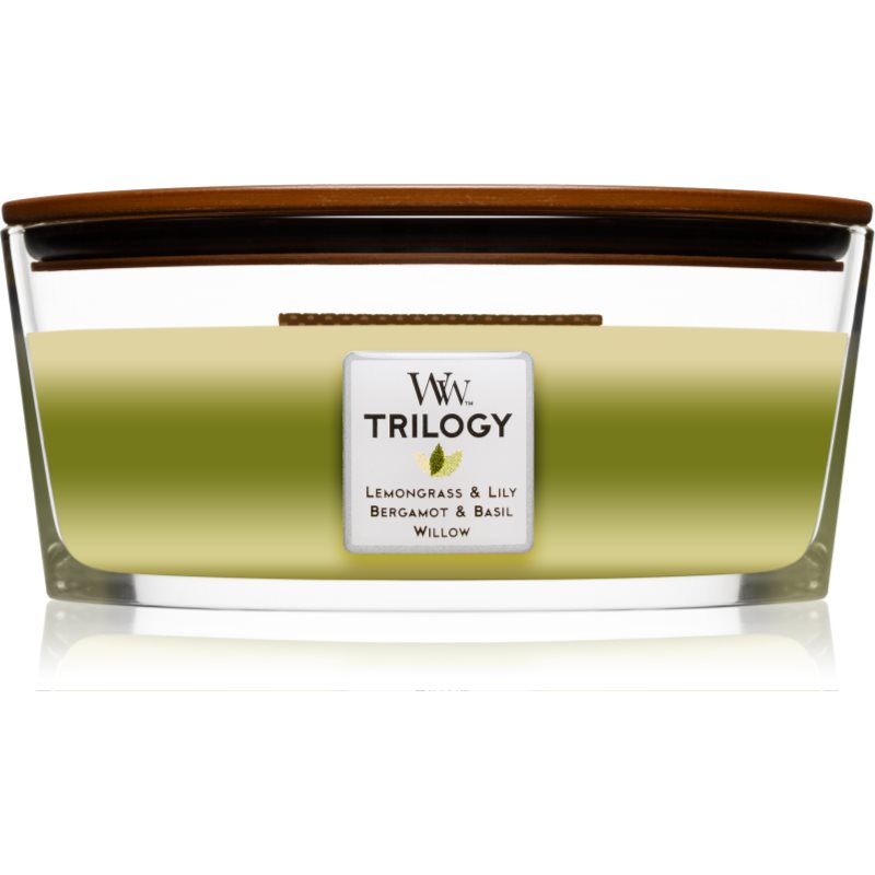 Woodwick Trilogy Garden Oasis vonná svíčka s dřevěným knotem (hearthwick) 453,6 g