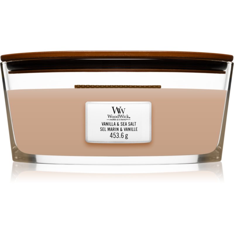 Woodwick Vanilla & Sea Salt vonná svíčka s dřevěným knotem (hearthwick) 453,6 g