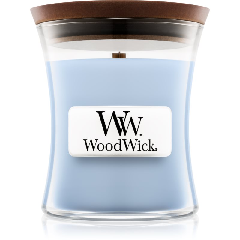 Woodwick Soft Chambray vonná svíčka s dřevěným knotem 85 g