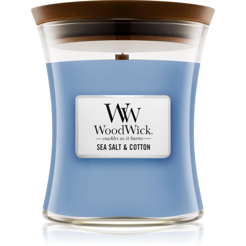 Woodwick Sea Salt & Cotton ароматна свещ  с дървен фитил 275 гр.