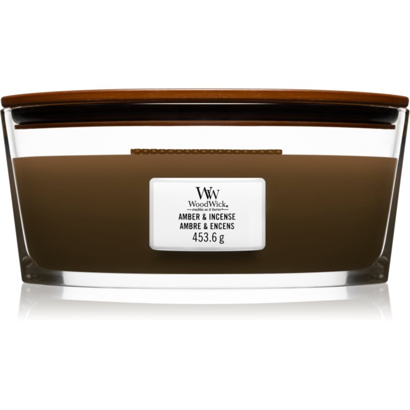 Woodwick Amber & Incense vonná svíčka s dřevěným knotem (hearthwick) 453,6 g
