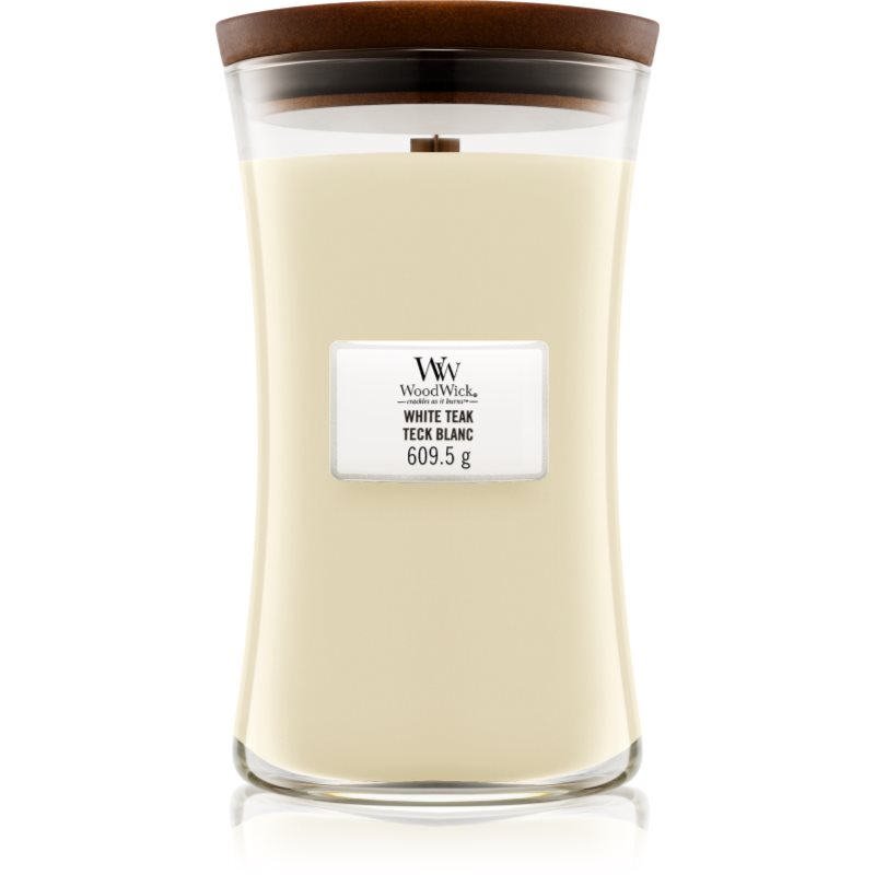 Woodwick White Teak vonná svíčka s dřevěným knotem 609,5 g