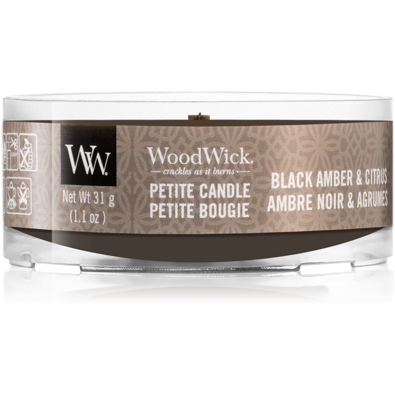 

Woodwick Black Amber & Citrus вотивна свічка з дерев'яним гнітом