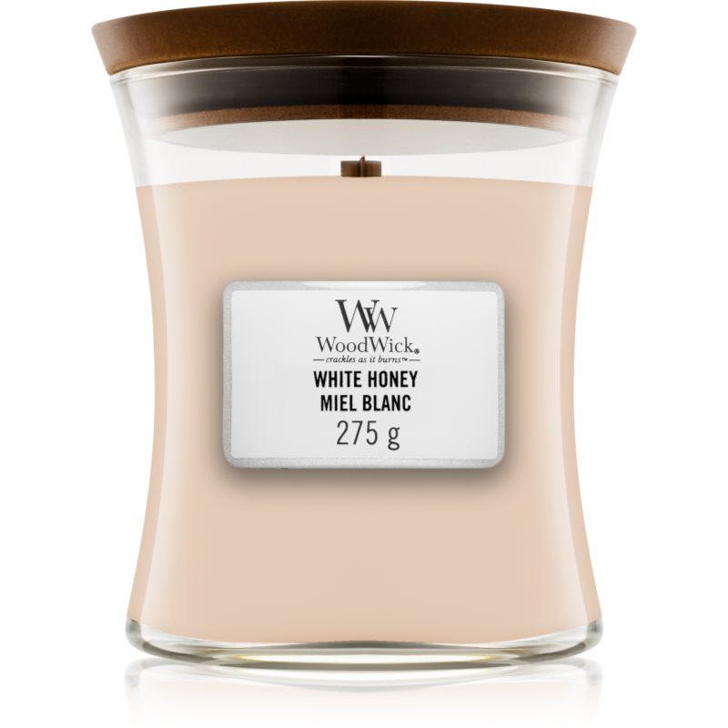 Woodwick White Honey vonná svíčka s dřevěným knotem 275 g