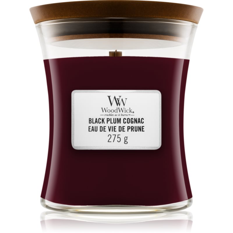 Woodwick Black Plum vonná svíčka s dřevěným knotem 275 g