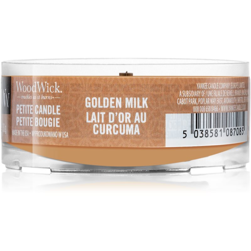 Woodwick Golden Milk votivní svíčka s dřevěným knotem 31 g