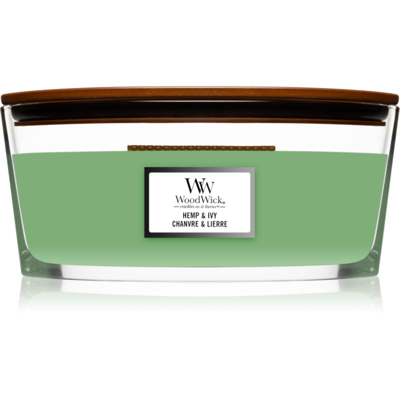 Woodwick Hemp & Ivy vonná svíčka s dřevěným knotem (hearthwick) 453,6 g
