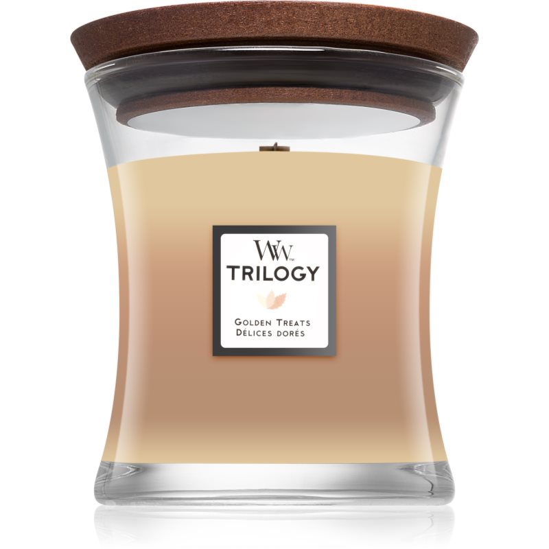 

Woodwick Trilogy Golden Treats aроматична свічка з дерев'яним гнітом
