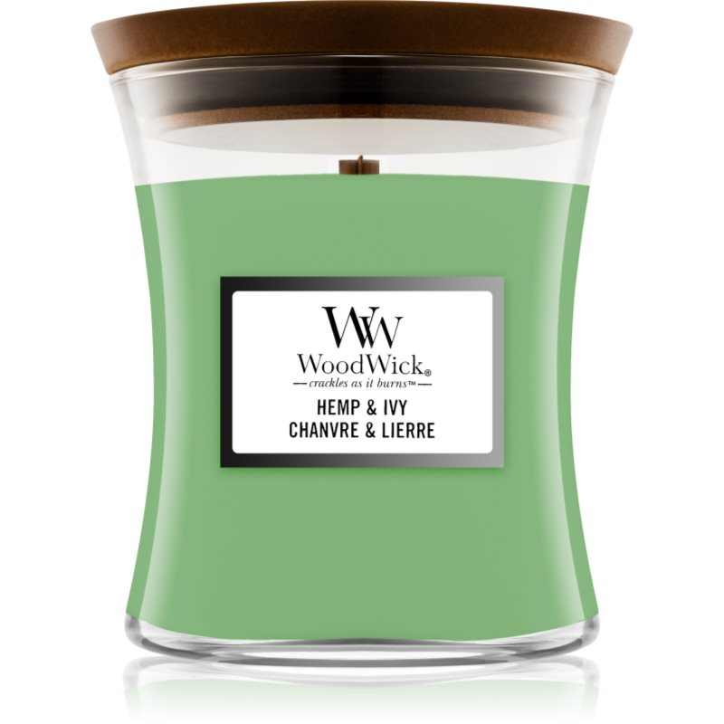 Woodwick Hemp & Ivy vonná svíčka s dřevěným knotem 275 g