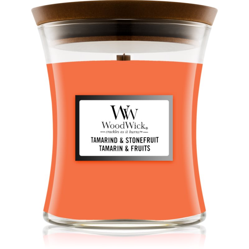 Woodwick Tamarind & Stonefruit vonná svíčka s dřevěným knotem 275 g